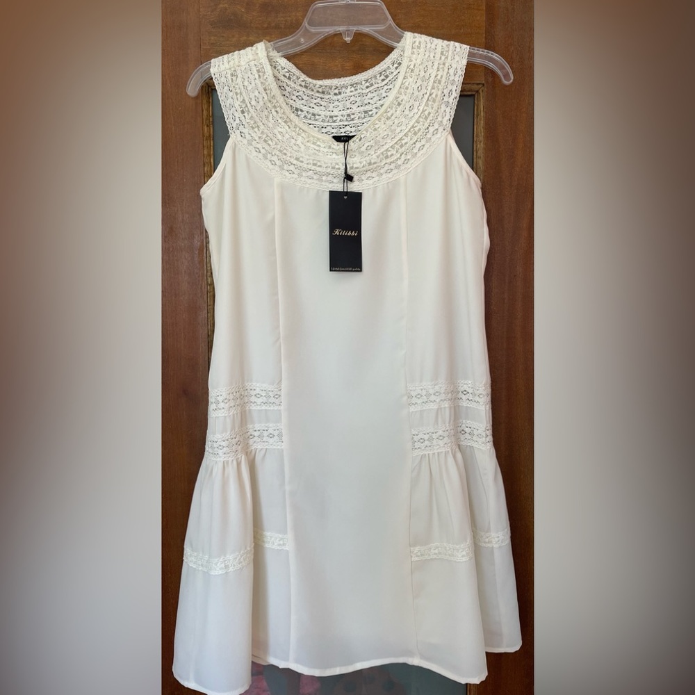 Kilibbi (designed in Paris) Women Cream Sleeveless Shift Dress Camisole NWT-S